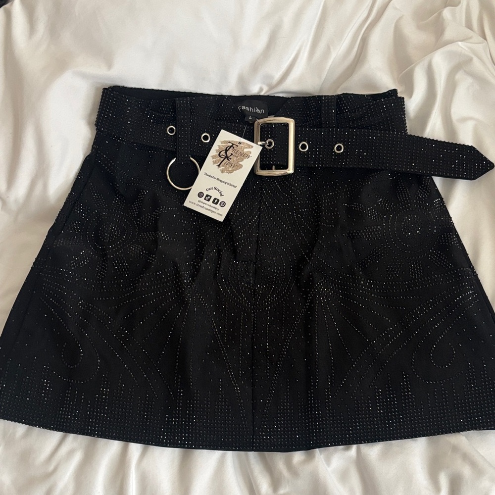 Embellished Black Mini Skirt